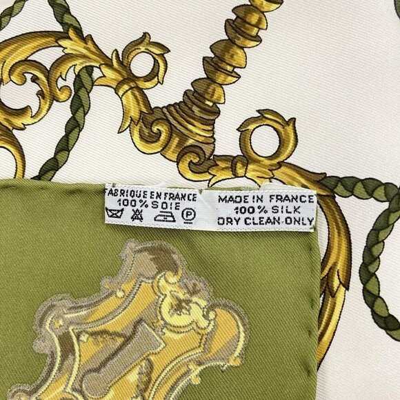 100% Authentic HERMES Carre 90 Cream Khaki Multi Scarf 225-12124 - Picture 4 of 4